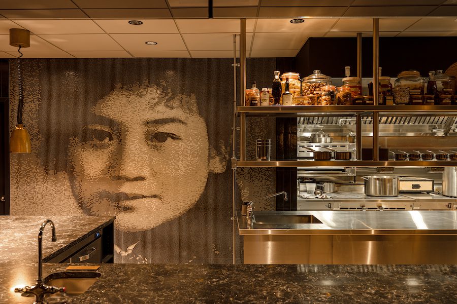yingtao contemporary chinese restaurant in hells kitchen new york nyc mosaic tile wall