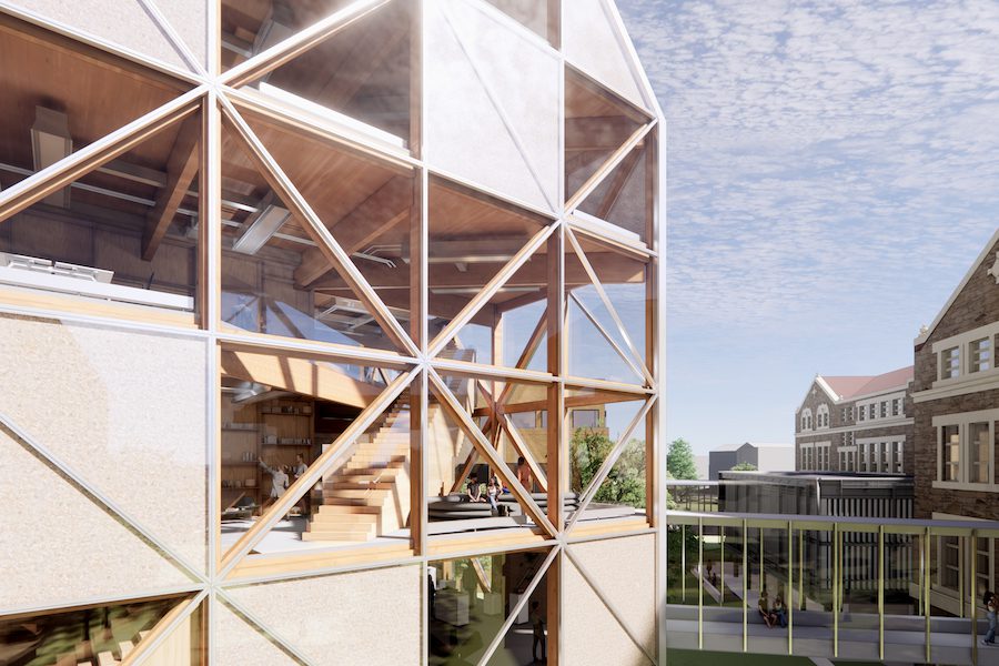 makers' kube Bjarke Ingels group University of Kansas School of Architecture & Design learning center timber exterior