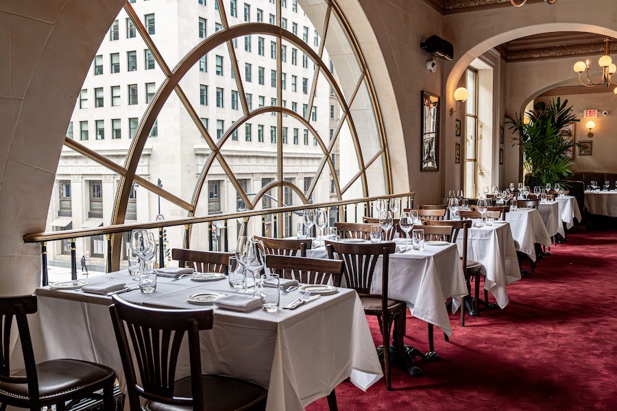 la grande boucherie dc art nouveau french brasserie steakhouse mezzanine red carpet semi circle window