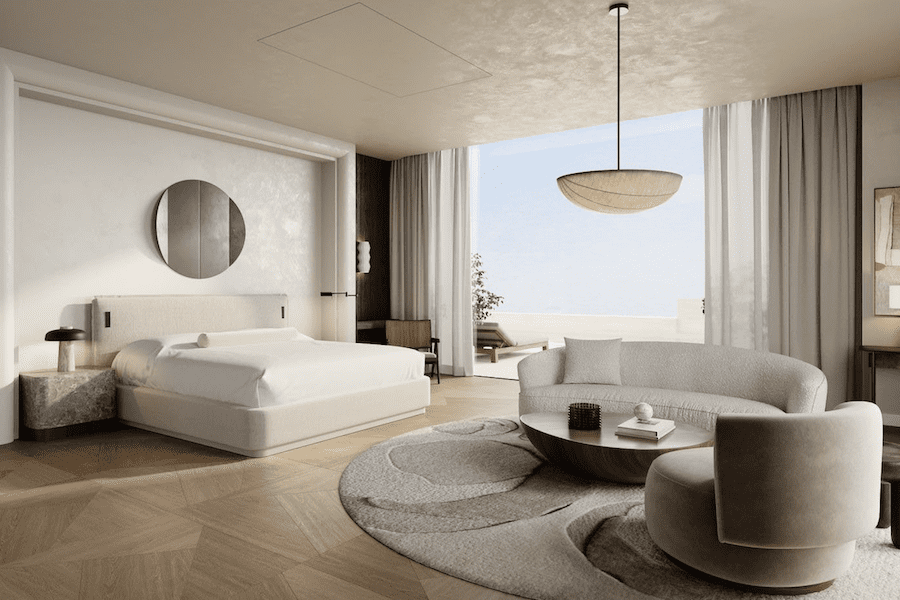 delano dubai interior sky villa master bedroom neutral palette