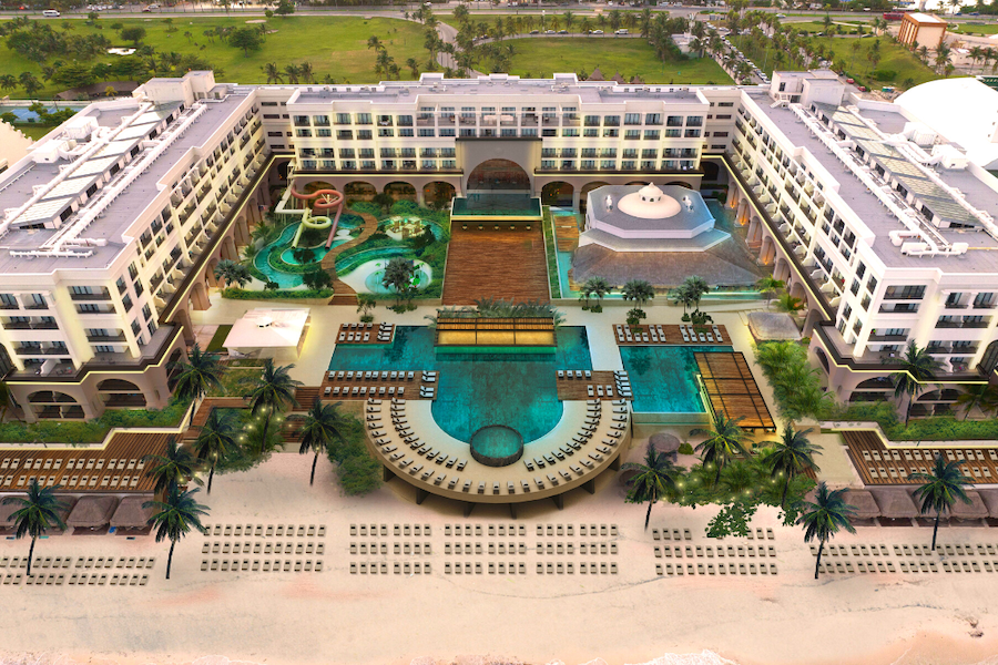 marriott cancun aerial view exterior water slides pools